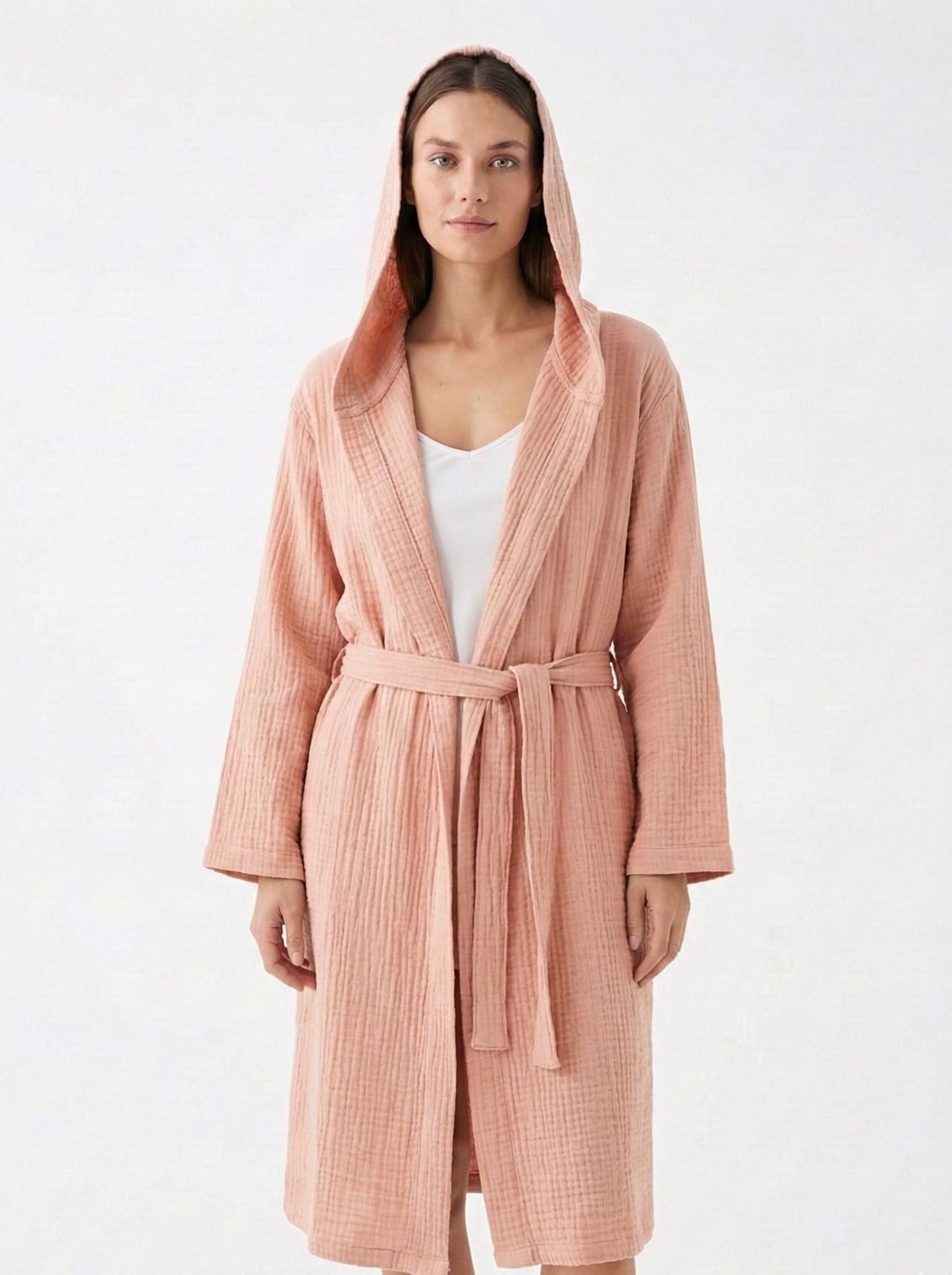 Blush Harmony – 4 Katlı Müslin Bornoz | %100 pamuk müslin | el baskı desen | Buldan Culture