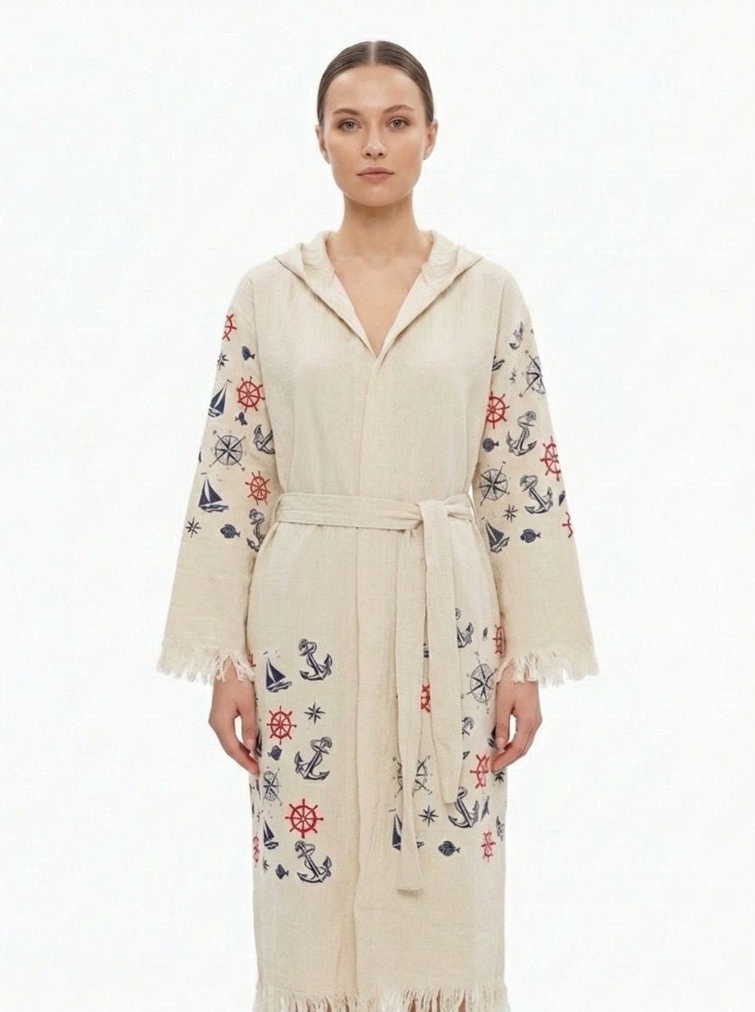 Mariner Compass – Çift Katlı Müslin Bornoz | %100 pamuk müslin | el baskı desen | Buldan Culture