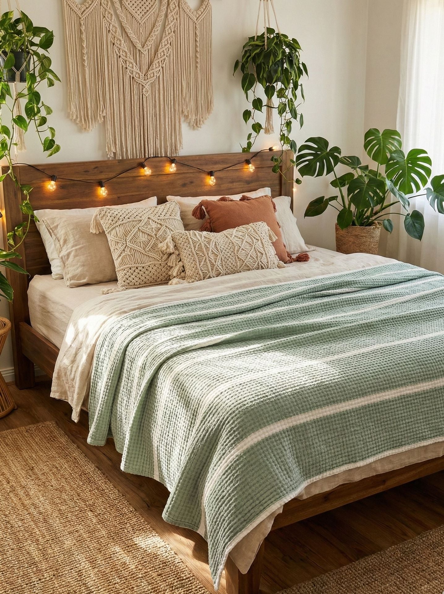 Mint Breeze – 6 Katlı Müslin Pike (Soft Mint Çizgili) | %100 pamuk müslin | el baskı desen | Buldan Culture