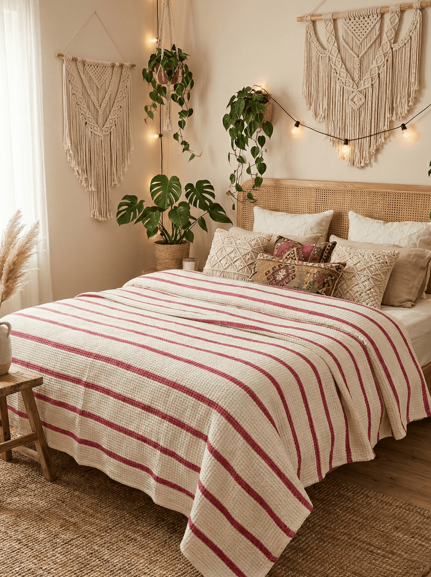 Roselle Stripe – 6 Katlı Müslin Pike (Gül Kurusu Çizgili) | %100 pamuk müslin | el baskı desen | Buldan Culture