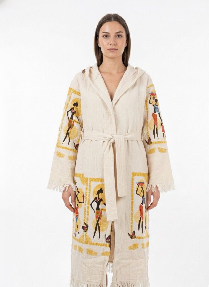 Afrika Muse – Çift Katlı Müslin Bornoz | %100 pamuk müslin | el baskı desen | Buldan Culture