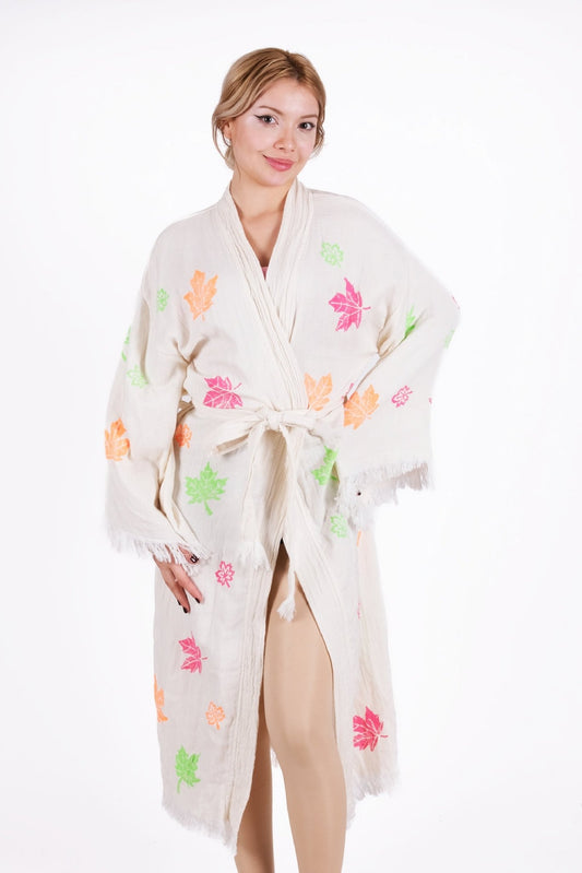 Autumn Breeze Kimono | %100 pamuk müslin | el baskı desen | Buldan Culture