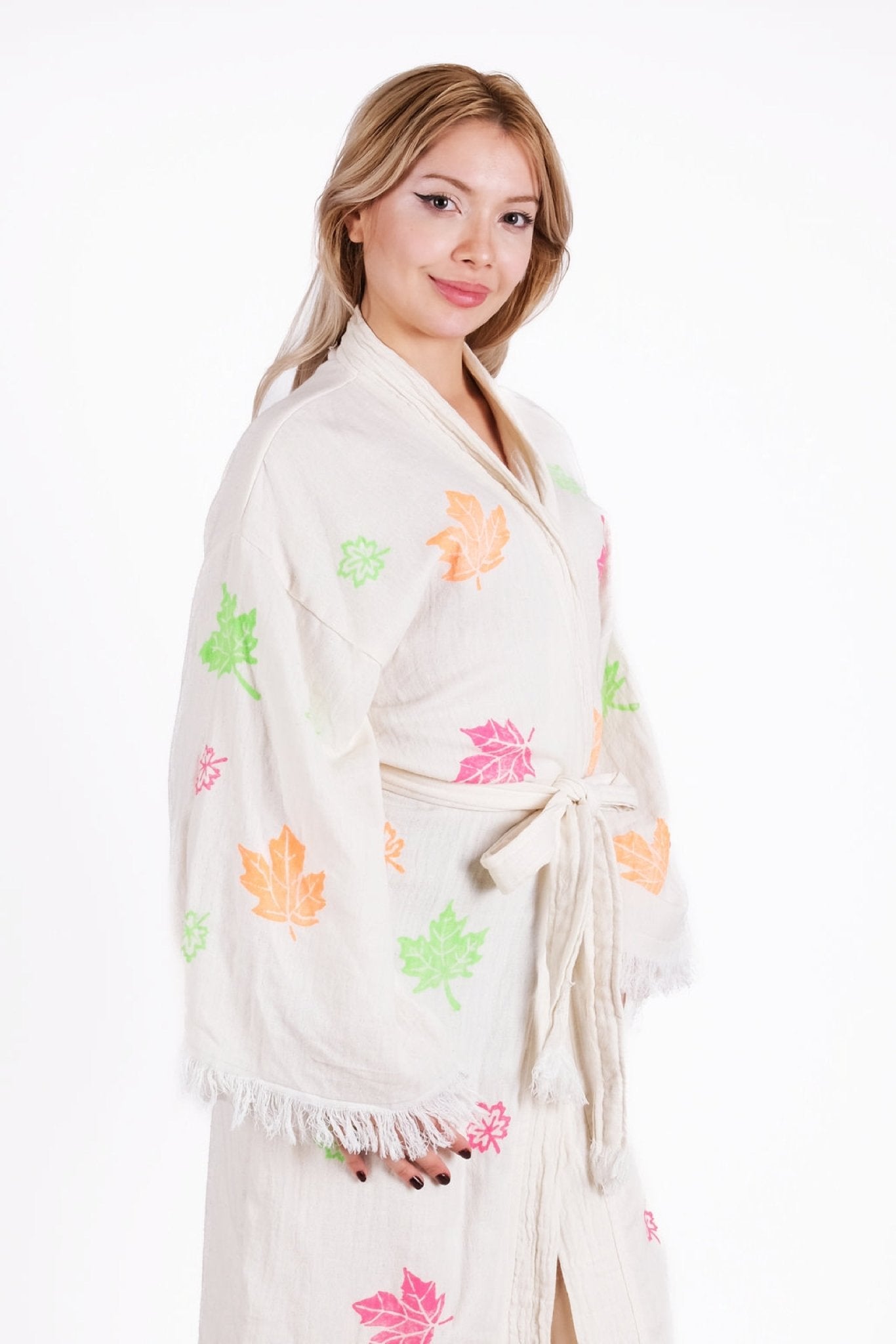 Autumn Breeze Kimono | %100 pamuk müslin | el baskı desen | Buldan Culture