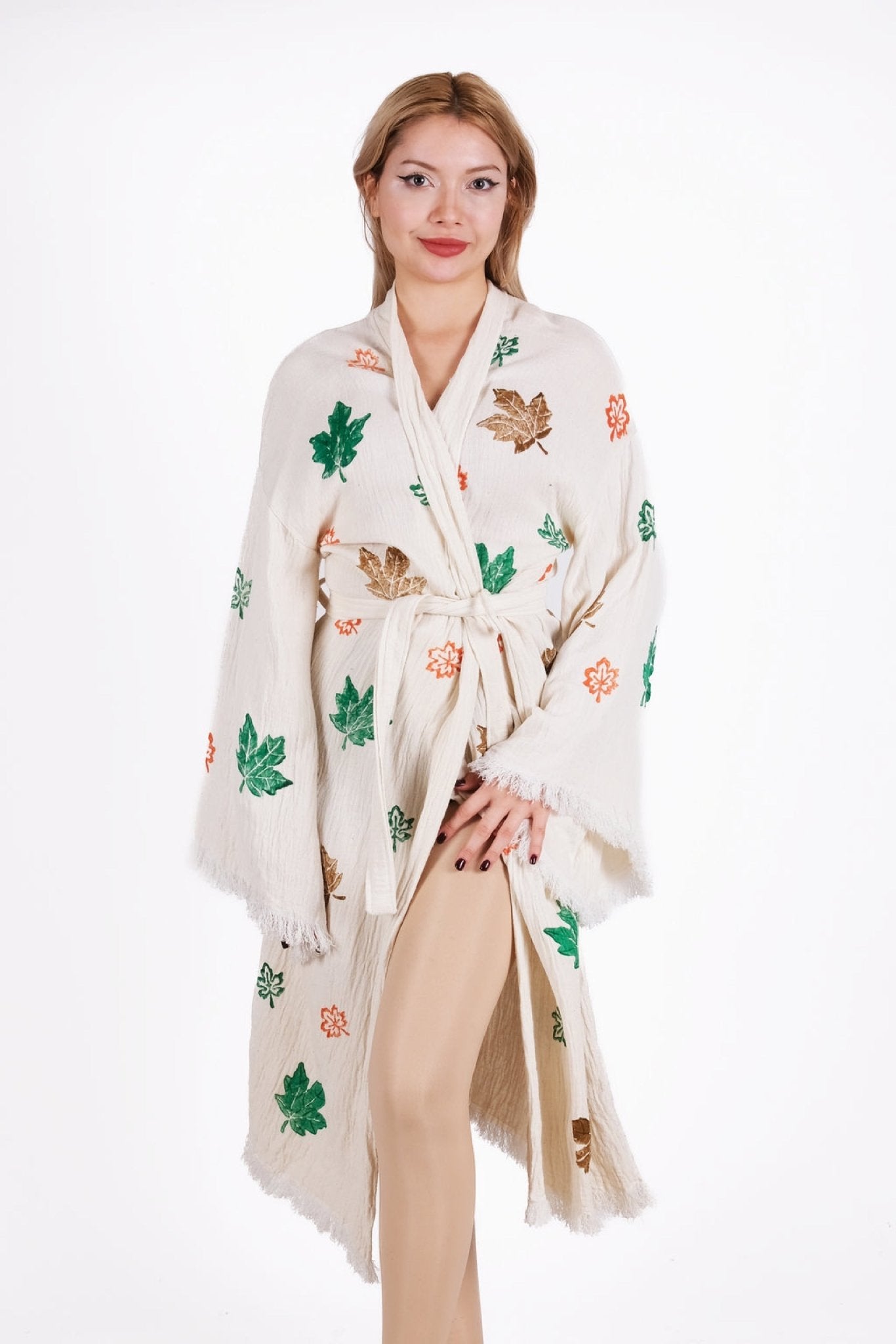 Autumn Whisper Kimono – Çift Kat El Baskılı Müslin | %100 pamuk müslin | el baskı desen | Buldan Culture