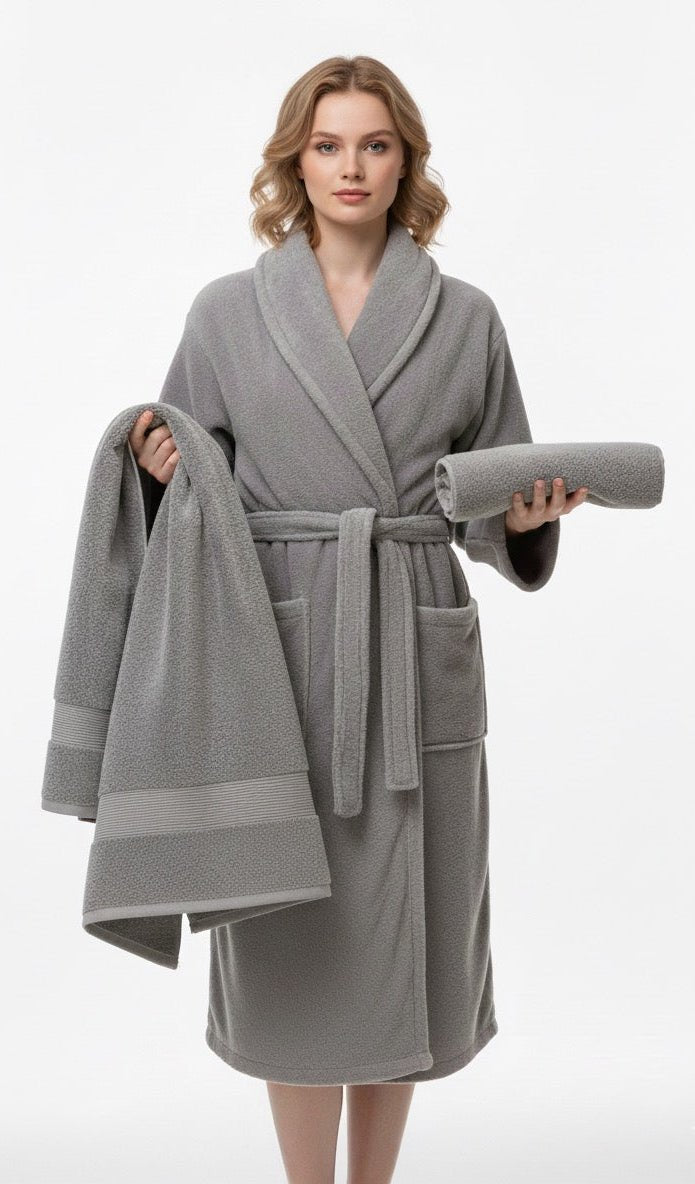 Bamboo Soft Touch 3’lü Kadın Bornoz Seti – Standart Beden | Ultra Yumuşak Bambu Dokusu | %100 pamuk müslin | el baskı desen | Buldan Culture