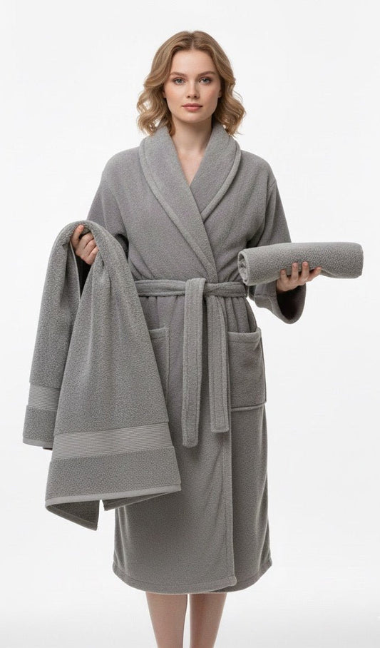 Bamboo Soft Touch 3’lü Kadın Bornoz Seti – Standart Beden | Ultra Yumuşak Bambu Dokusu | %100 pamuk müslin | el baskı desen | Buldan Culture