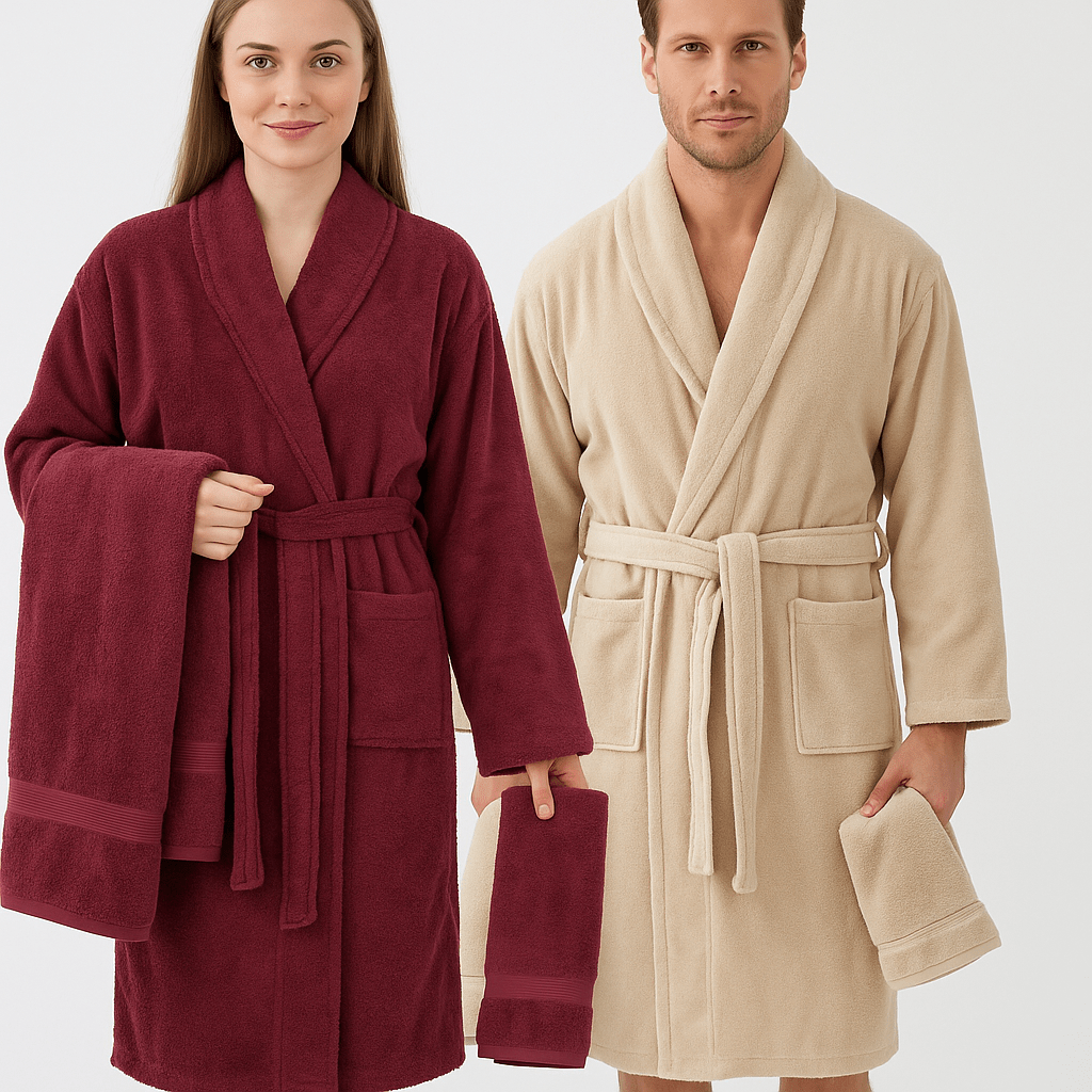 Bamboo Soft Touch 6’lı Çift Kişilik Bornoz Seti – Kadın & Erkek | Ultra Yumuşak Bambu Dokusu | %100 pamuk müslin | el baskı desen | Buldan Culture