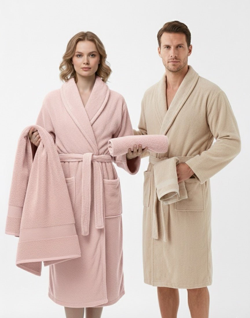 Bamboo Soft Touch 6’lı Çift Kişilik Bornoz Seti – Pudra & Bej | Standart Beden | Ultra Yumuşak Bambu Dokusu | %100 pamuk müslin | el baskı desen | Buldan Culture