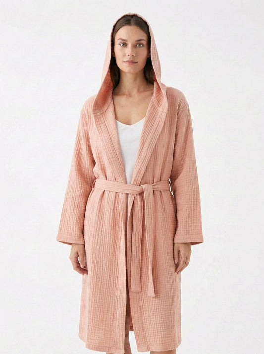 Blush Harmony – 4 Katlı Müslin Bornoz | %100 pamuk müslin | el baskı desen | Buldan Culture