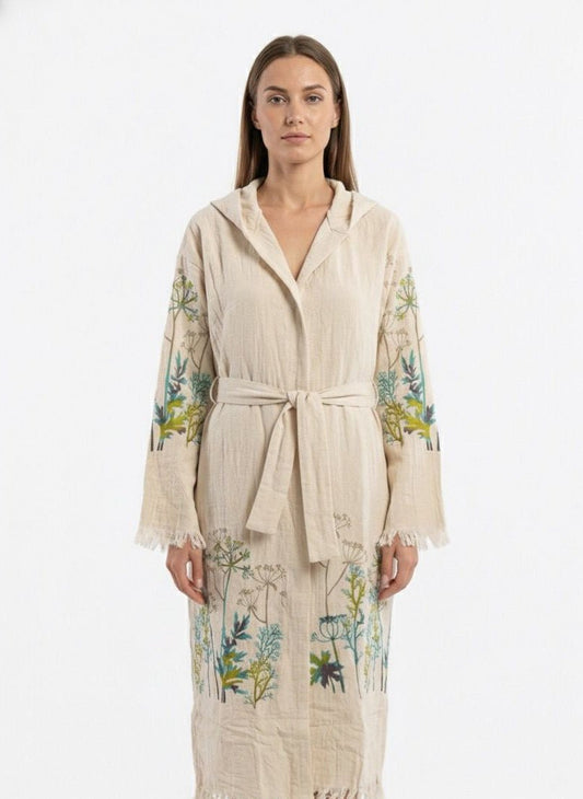 Botanical Breeze – Çift Katlı Müslin Bornoz | %100 pamuk müslin | el baskı desen | Buldan Culture