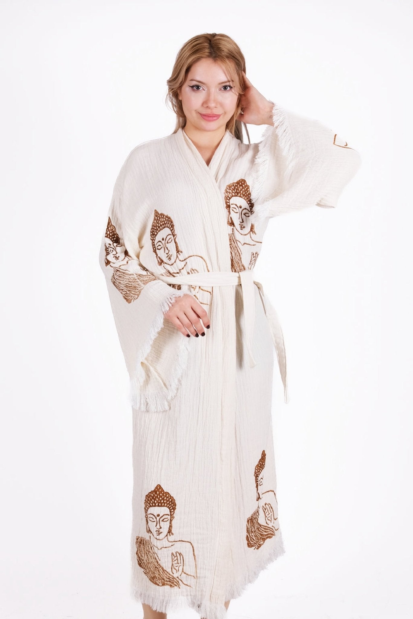 Buddha Serenity – Çift Katlı Müslin Kimono | %100 pamuk müslin | el baskı desen | Buldan Culture