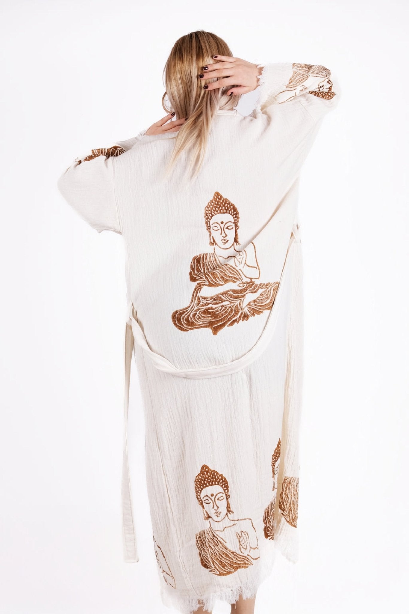 Buddha Serenity – Çift Katlı Müslin Kimono | %100 pamuk müslin | el baskı desen | Buldan Culture