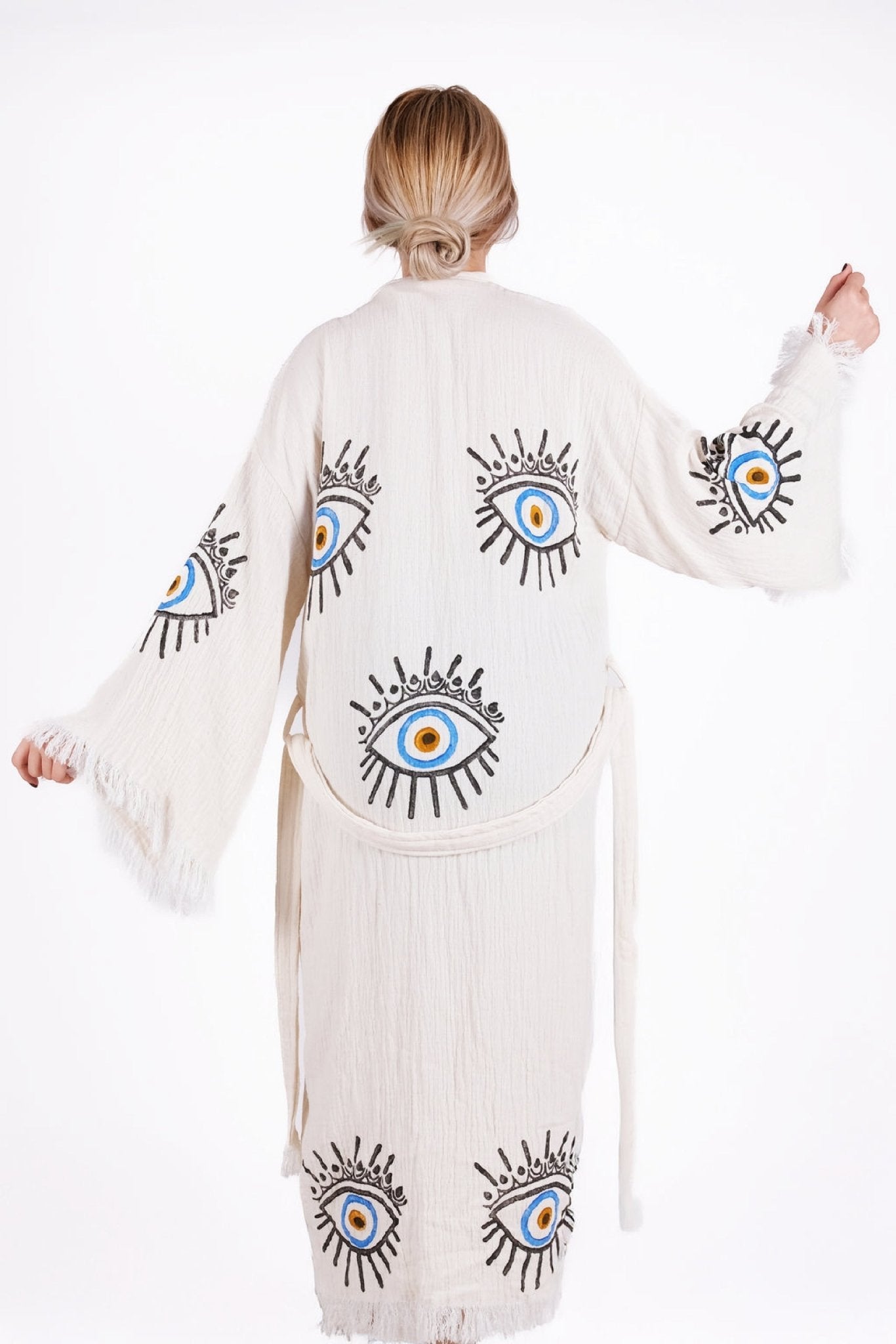 Celestial Blue Eye Kimono – Double - Layer Pure Muslin | %100 pamuk müslin | el baskı desen | Buldan Culture