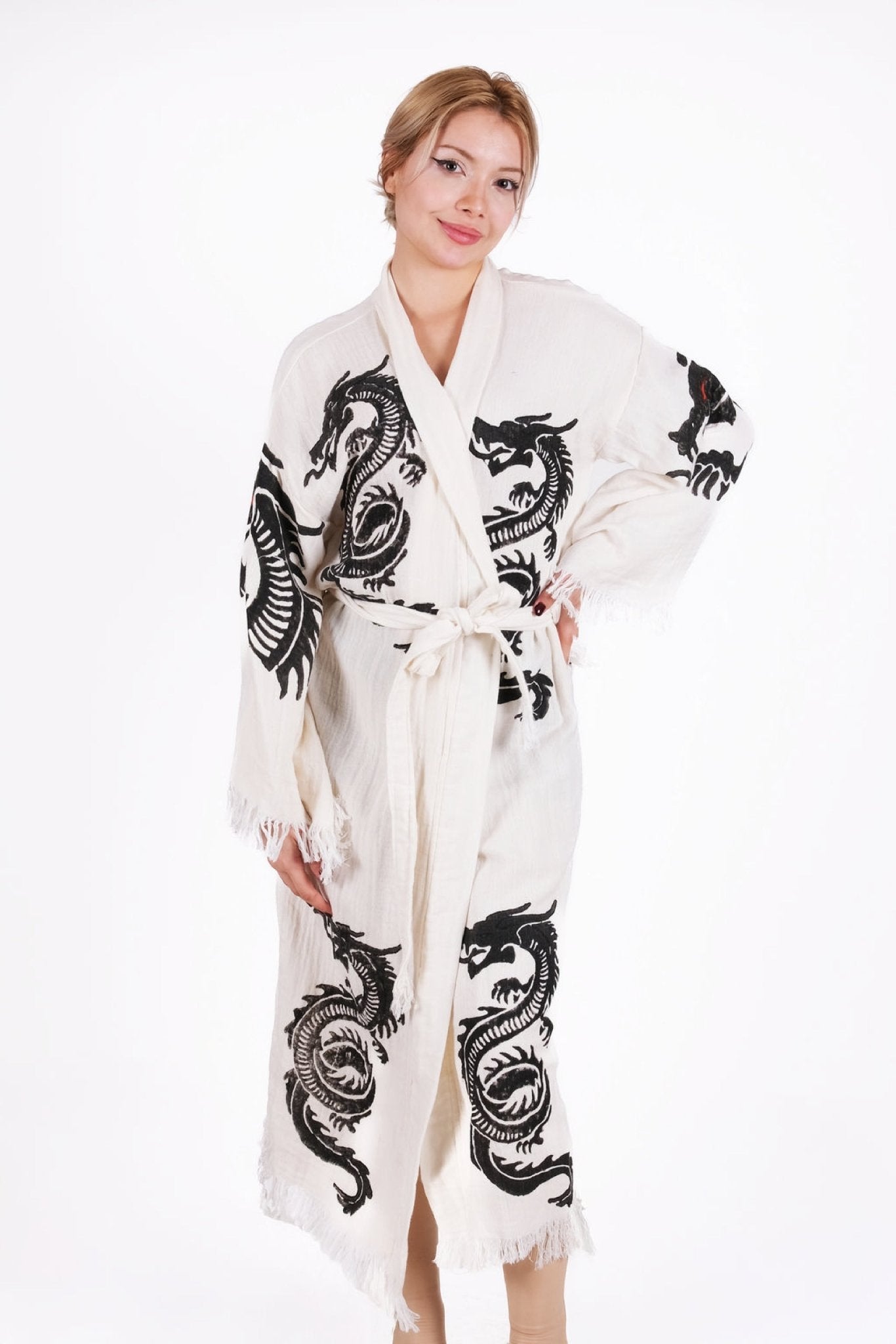 Celestial Dragon Kimono – Çift Kat %100 Pamuk El Baskı Kimono | %100 pamuk müslin | el baskı desen | Buldan Culture