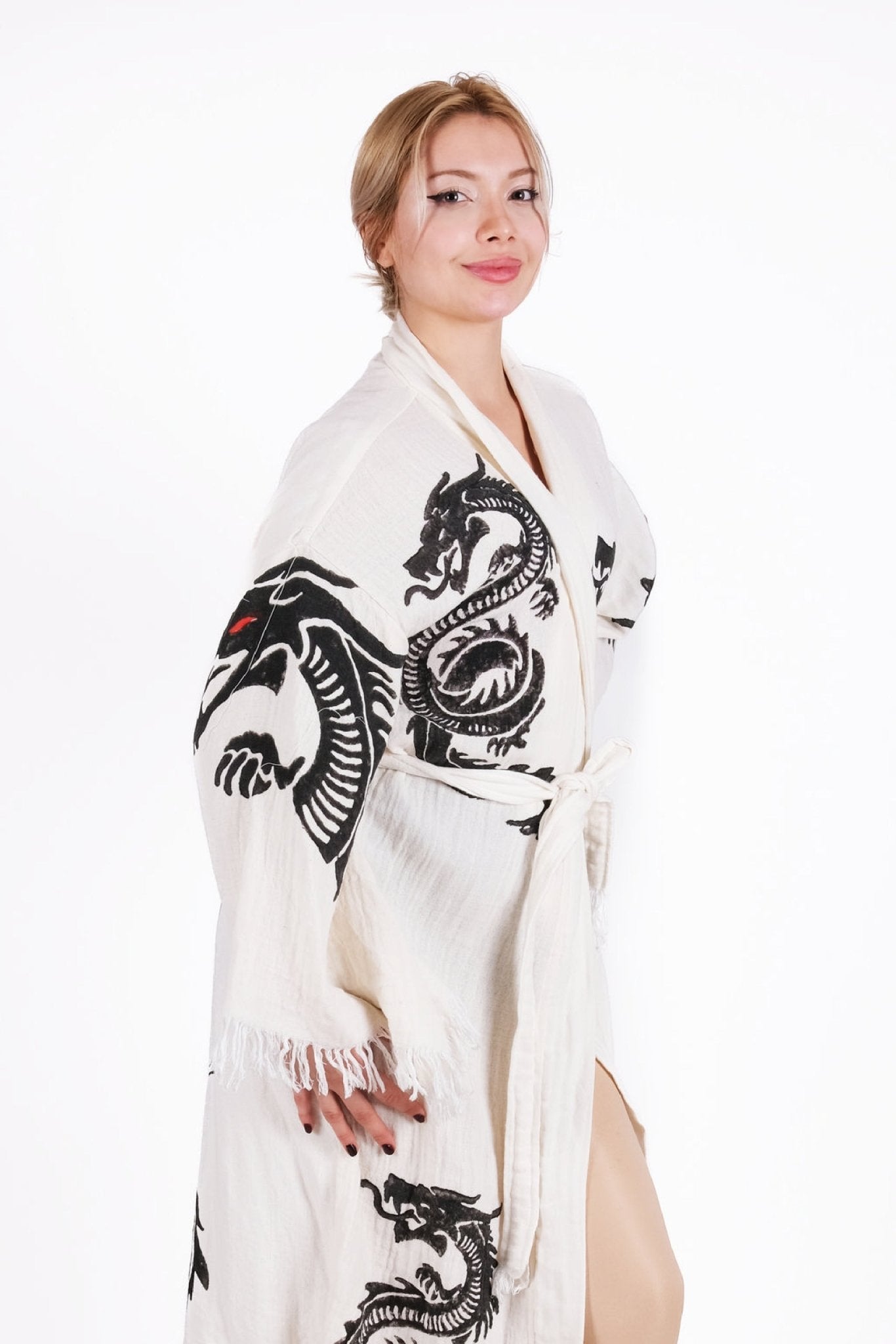 Celestial Dragon Kimono – Çift Kat %100 Pamuk El Baskı Kimono | %100 pamuk müslin | el baskı desen | Buldan Culture