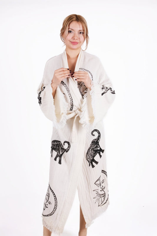 Celestial Harmony – Güneş & Ay Müslin Kimono | %100 pamuk müslin | el baskı desen | Buldan Culture