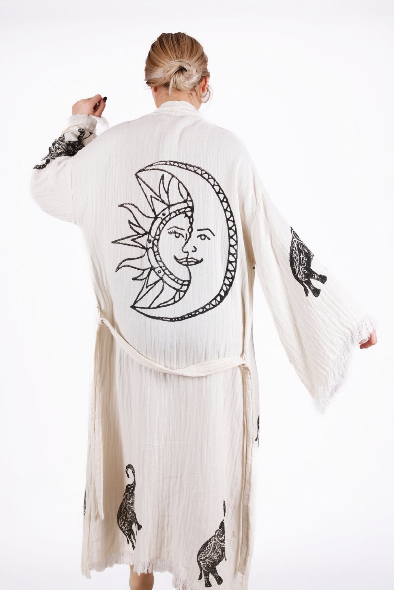 Celestial Harmony – Güneş & Ay Müslin Kimono | %100 pamuk müslin | el baskı desen | Buldan Culture