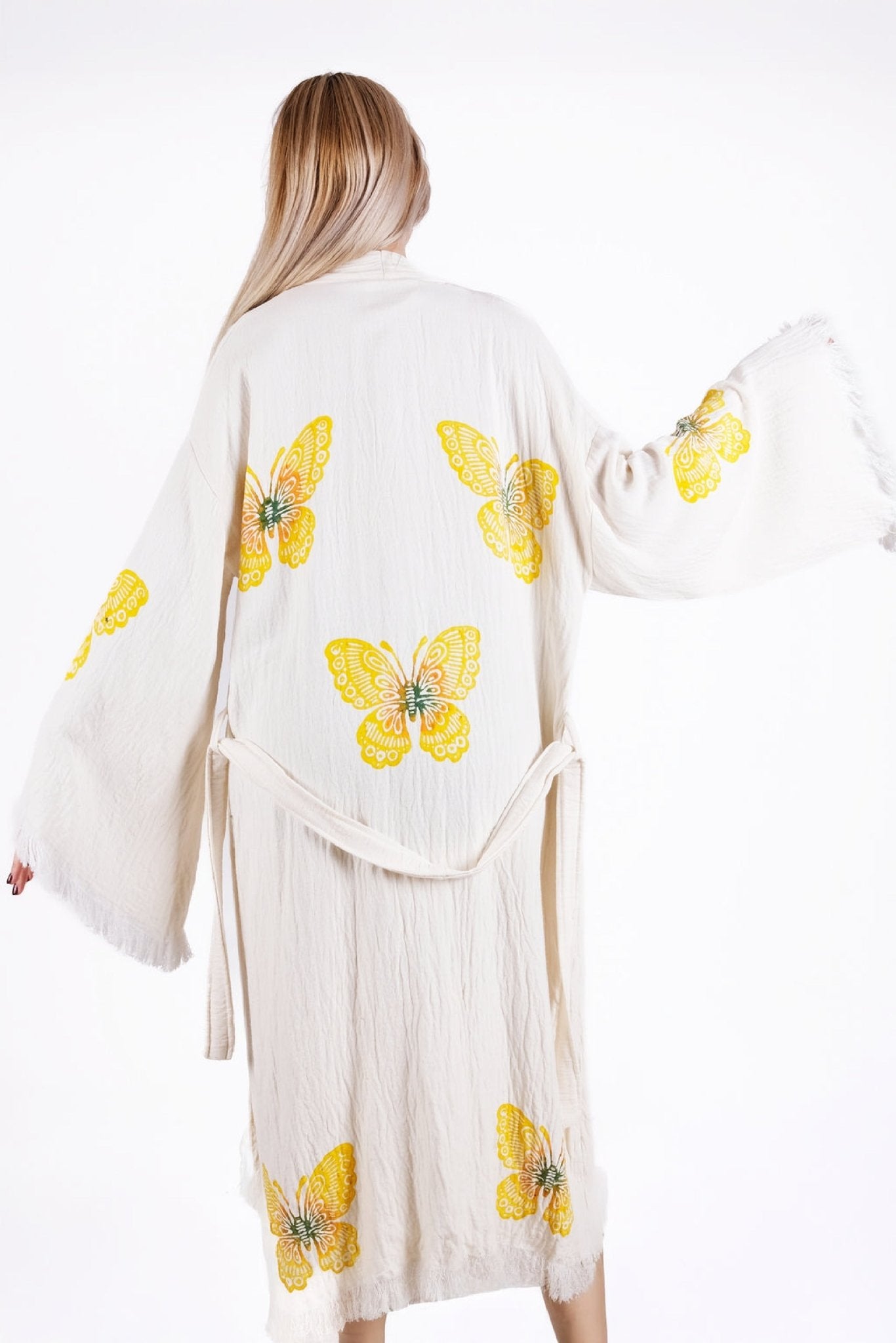 Golden Breeze Butterfly Kimono – Çift Kat %100 Pamuk | %100 pamuk müslin | el baskı desen | Buldan Culture