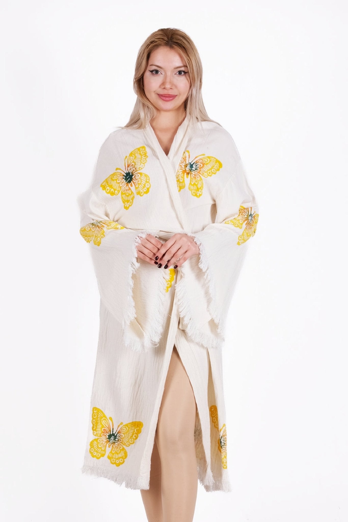 Golden Breeze Butterfly Kimono – Çift Kat %100 Pamuk | %100 pamuk müslin | el baskı desen | Buldan Culture