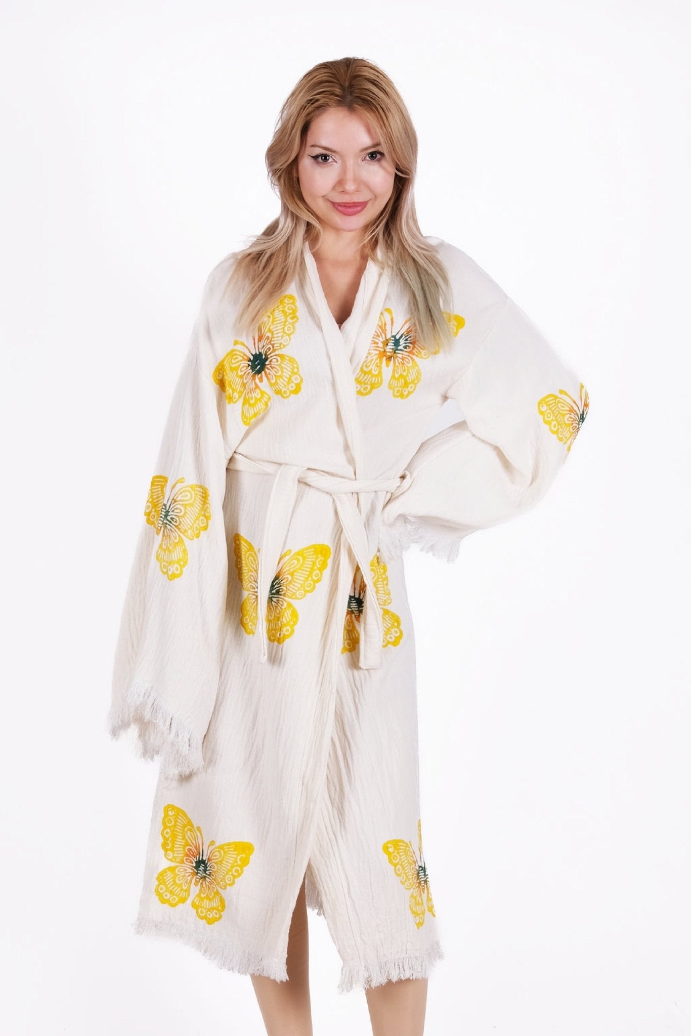 Golden Breeze Butterfly Kimono – Çift Kat %100 Pamuk | %100 pamuk müslin | el baskı desen | Buldan Culture
