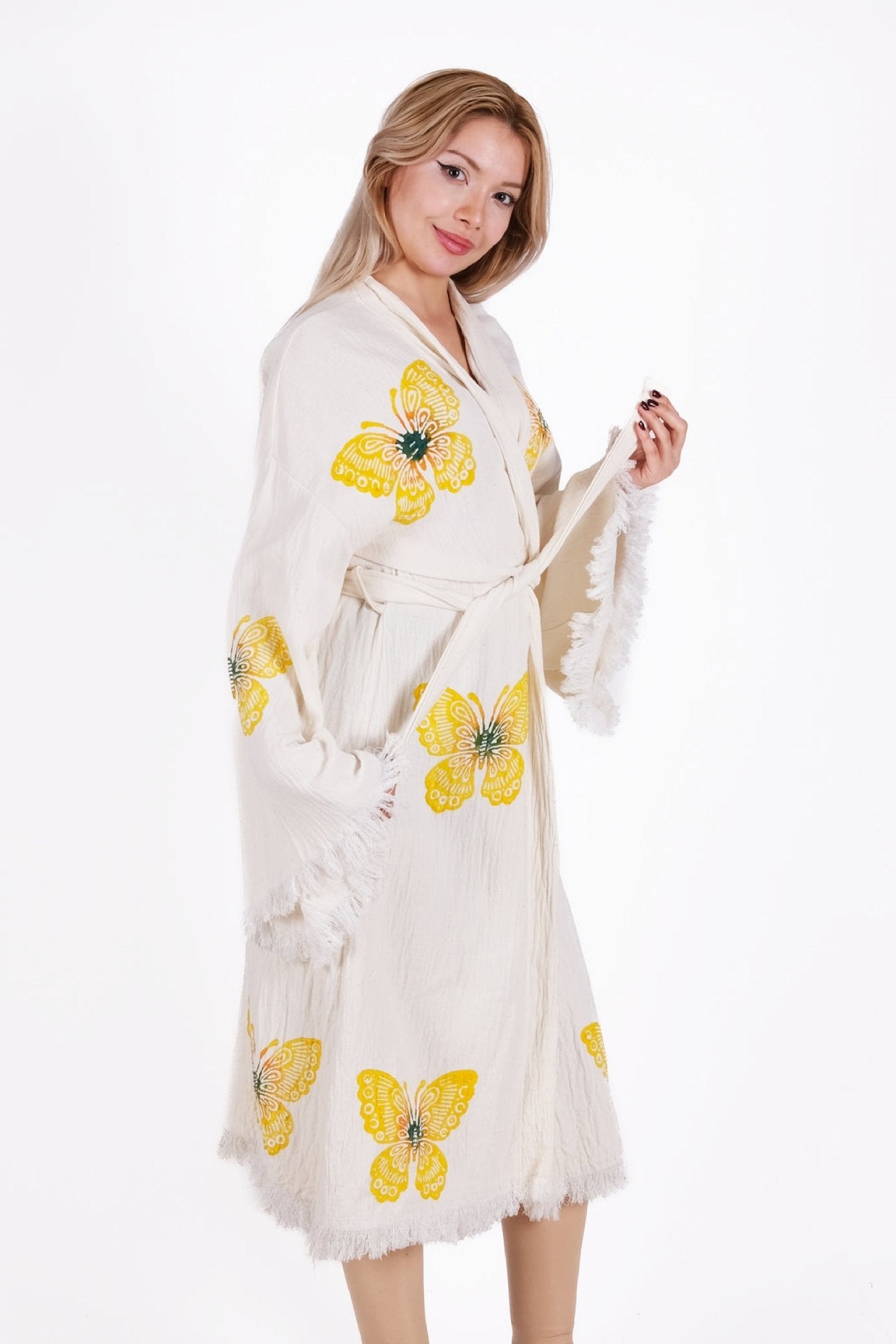 Golden Breeze Butterfly Kimono – Çift Kat %100 Pamuk | %100 pamuk müslin | el baskı desen | Buldan Culture