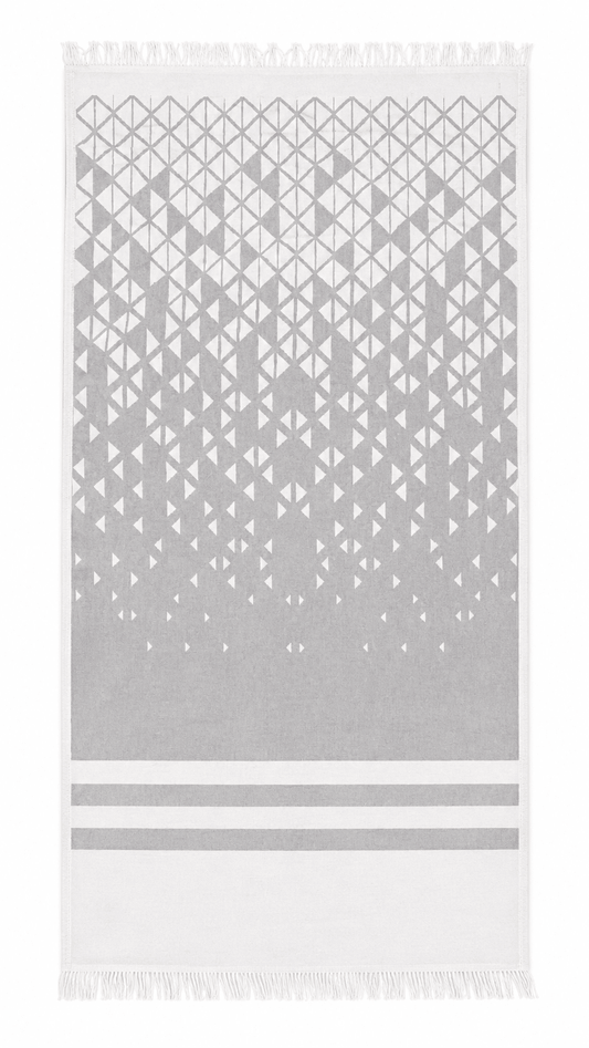 Gri Geometrik Desenli Jakarlı Peştemal | %100 pamuk müslin | el baskı desen | Buldan Culture