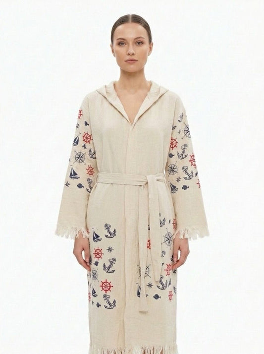 Mariner Compass – Çift Katlı Müslin Bornoz | %100 pamuk müslin | el baskı desen | Buldan Culture