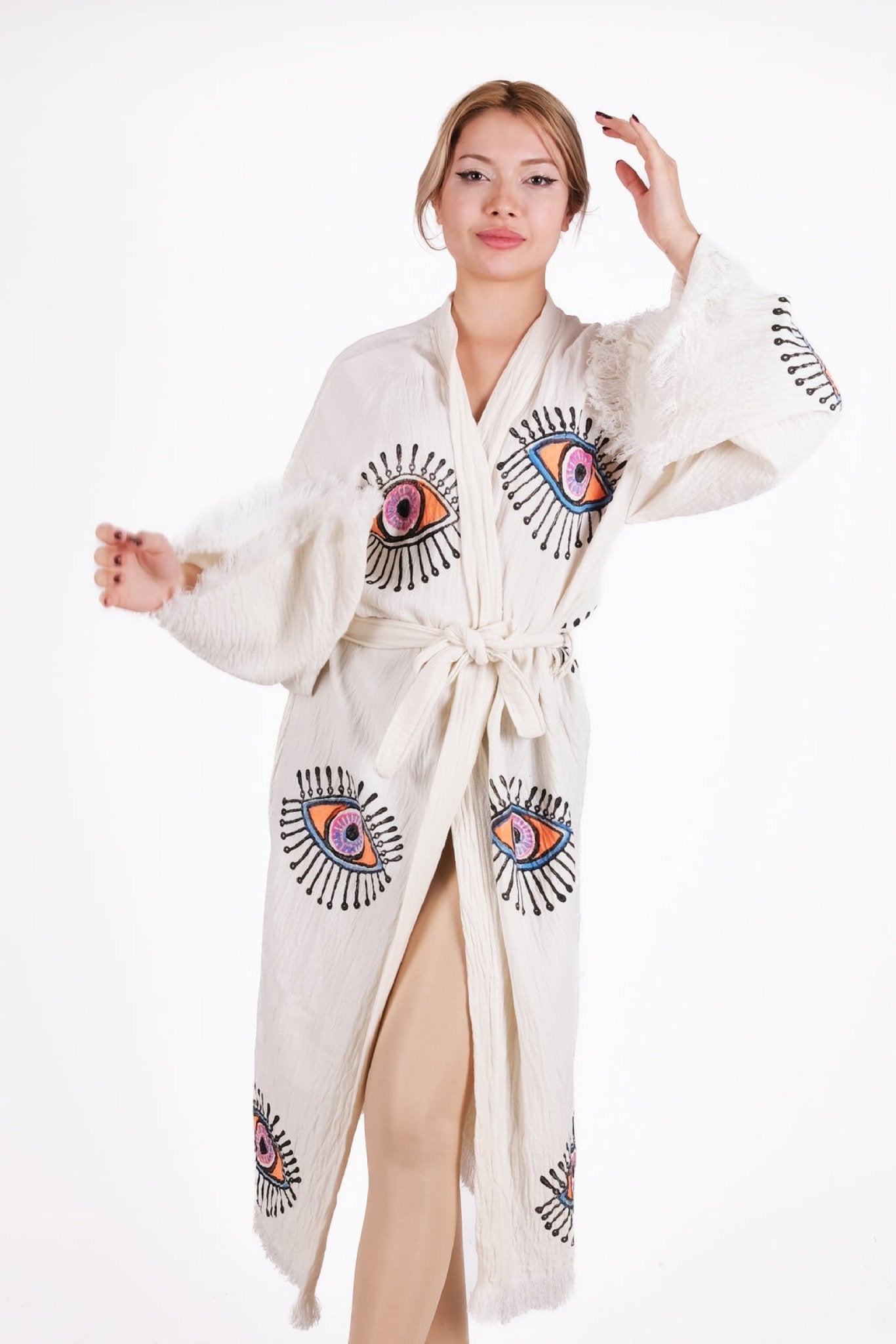 Mystic Bloom Eye – Çift Kat %100 Pamuk Müslin Kimono | %100 pamuk müslin | el baskı desen | Buldan Culture