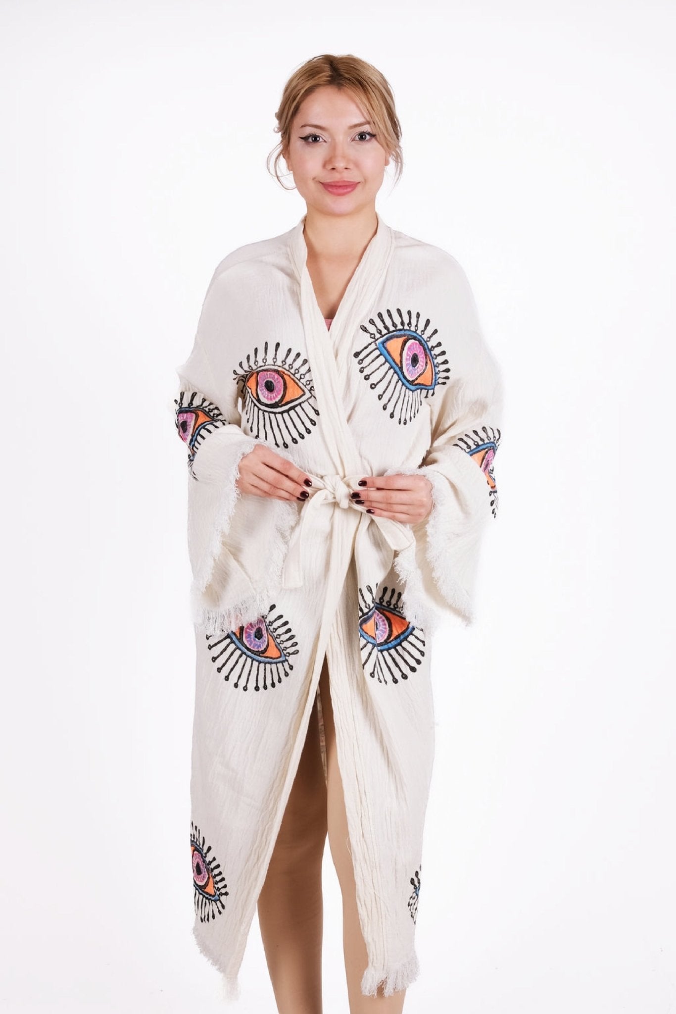 Mystic Bloom Eye – Çift Kat %100 Pamuk Müslin Kimono | %100 pamuk müslin | el baskı desen | Buldan Culture