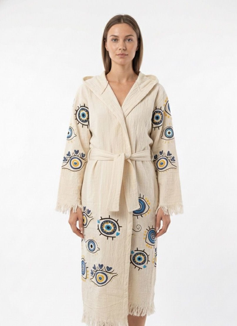 Mystic Eye – Çift Katlı Müslin Bornoz | %100 pamuk müslin | el baskı desen | Buldan Culture