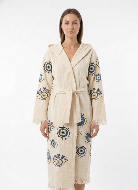 Mystic Eye – Çift Katlı Müslin Bornoz | %100 pamuk müslin | el baskı desen | Buldan Culture
