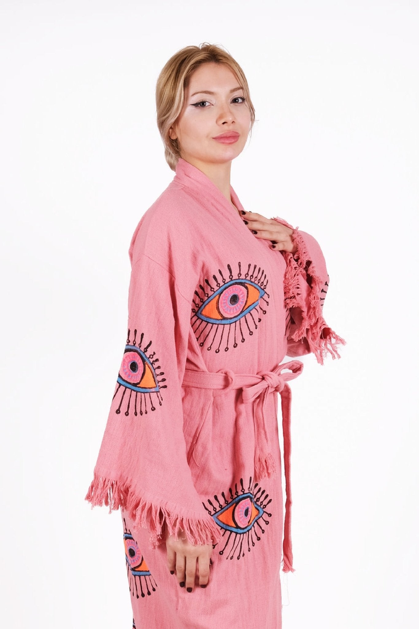 Mystic Pink Eye – El Baskısı Müslin Kimono | %100 pamuk müslin | el baskı desen | Buldan Culture