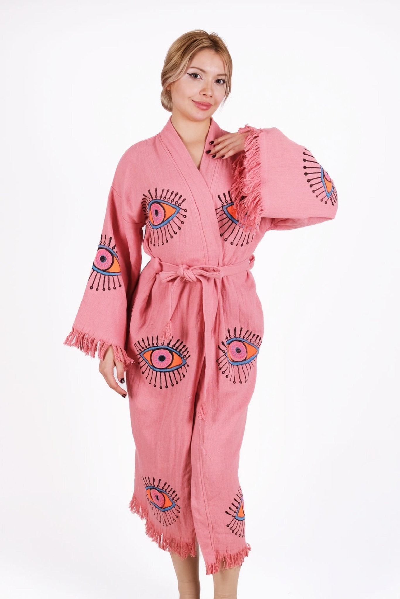 Mystic Pink Eye – El Baskısı Müslin Kimono | %100 pamuk müslin | el baskı desen | Buldan Culture