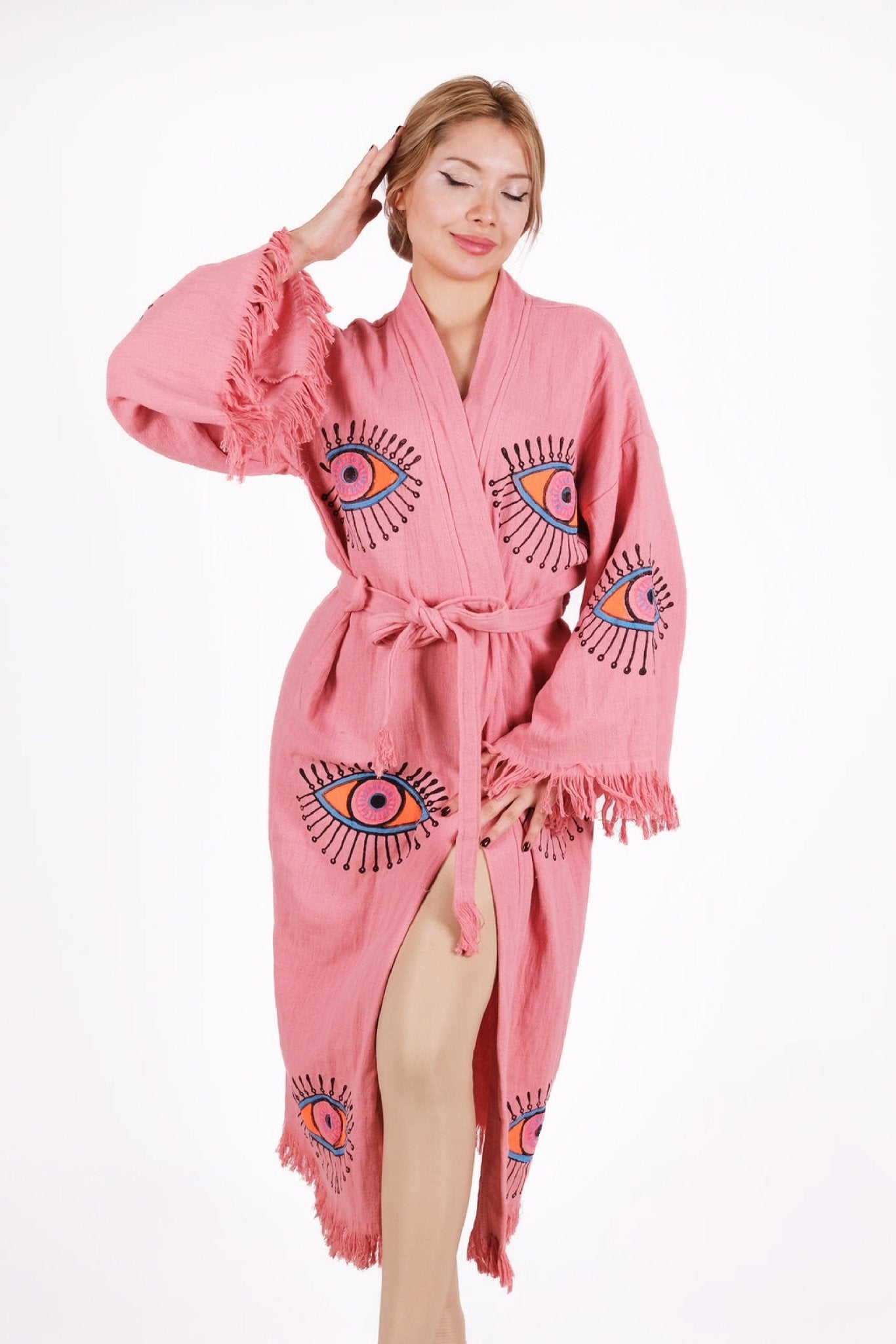 Mystic Pink Eye – El Baskısı Müslin Kimono | %100 pamuk müslin | el baskı desen | Buldan Culture