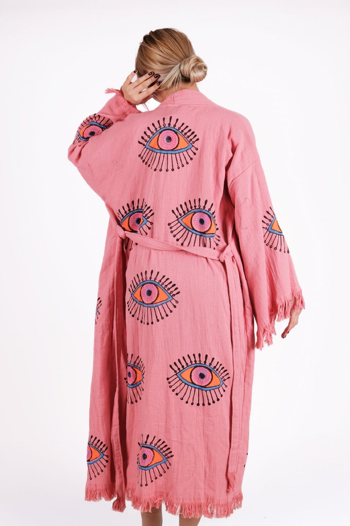 Mystic Pink Eye – El Baskısı Müslin Kimono | %100 pamuk müslin | el baskı desen | Buldan Culture