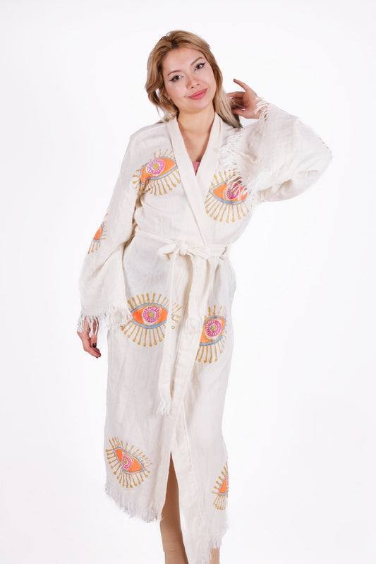 Mystic Sun Eye Kimono – Çift Kat %100 Pamuk Müslin | %100 pamuk müslin | el baskı desen | Buldan Culture