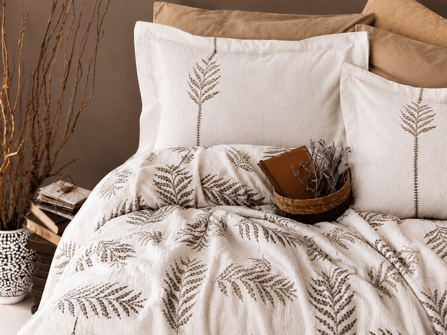 Oliva Prestige Pike Takımı | %100 pamuk müslin | el baskı desen | Buldan Culture