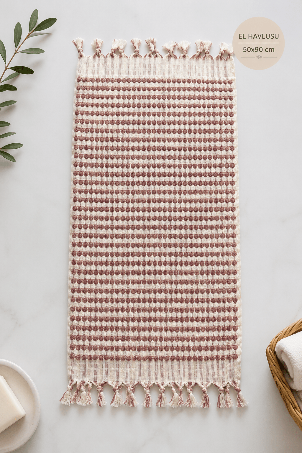 Pamuk El Havlusu – Pudra | 50x90 cm | %100 pamuk müslin | el baskı desen | Buldan Culture