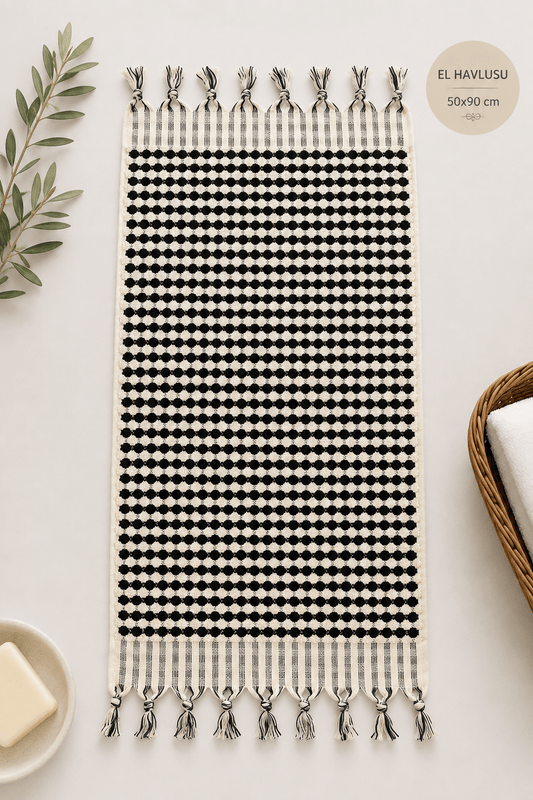 Pamuk El Havlusu – Siyah | 50x90 cm | %100 pamuk müslin | el baskı desen | Buldan Culture