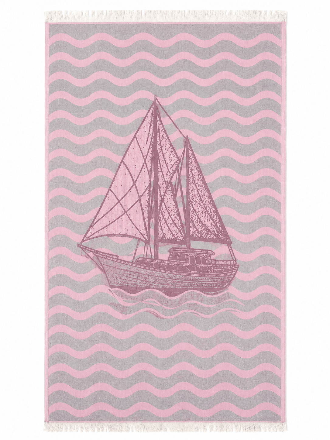 Pembe Marin Desenli 3 Katlı Jakarlı Müslin Peştemal | %100 pamuk müslin | el baskı desen | Buldan Culture
