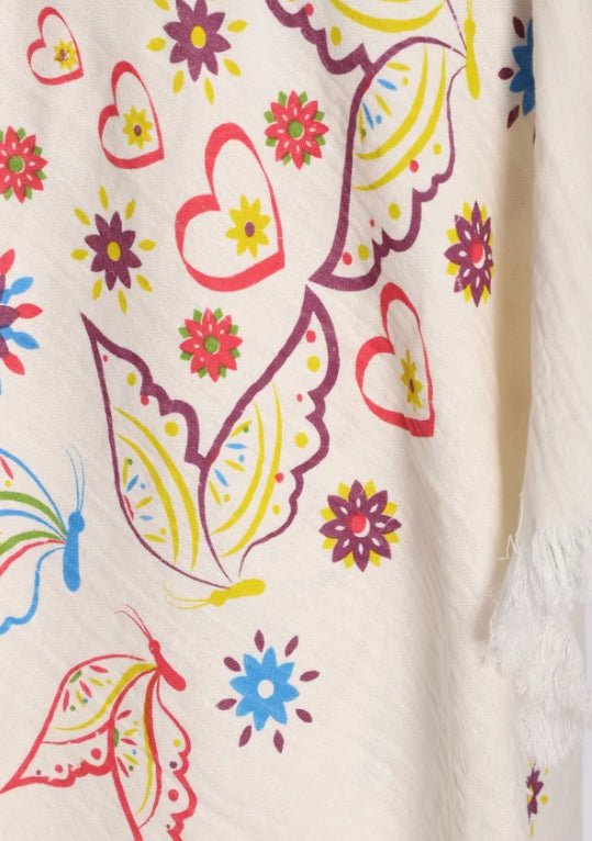 Renkli Kelebek Desenli Müslin Peştemal – Hafif ve Yumuşak Plaj Havlusu | %100 pamuk müslin | el baskı desen | Buldan Culture