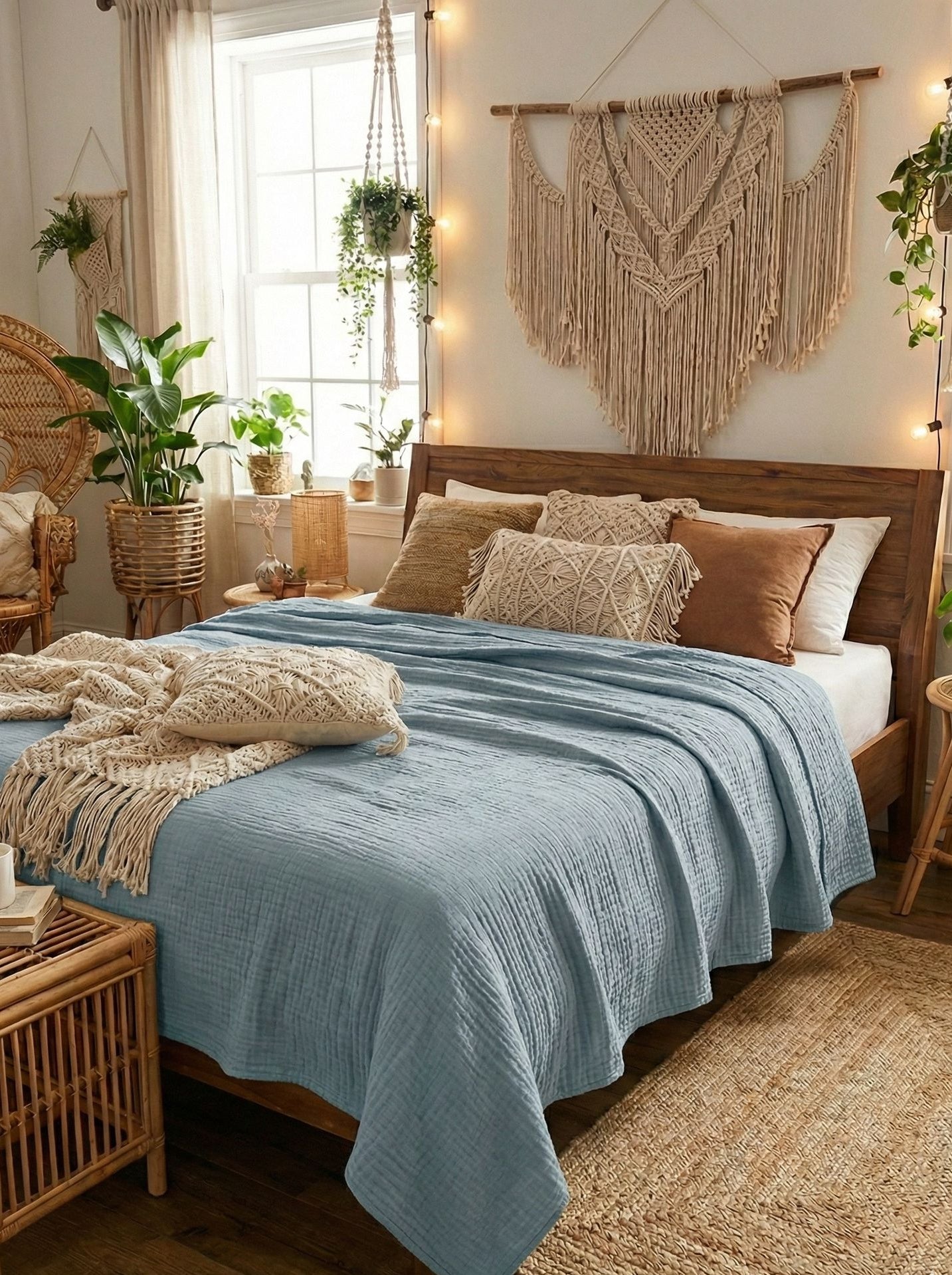 Sky Breeze – 6 Katlı Müslin Pike (Soft Gök Mavisi) | %100 pamuk müslin | el baskı desen | Buldan Culture