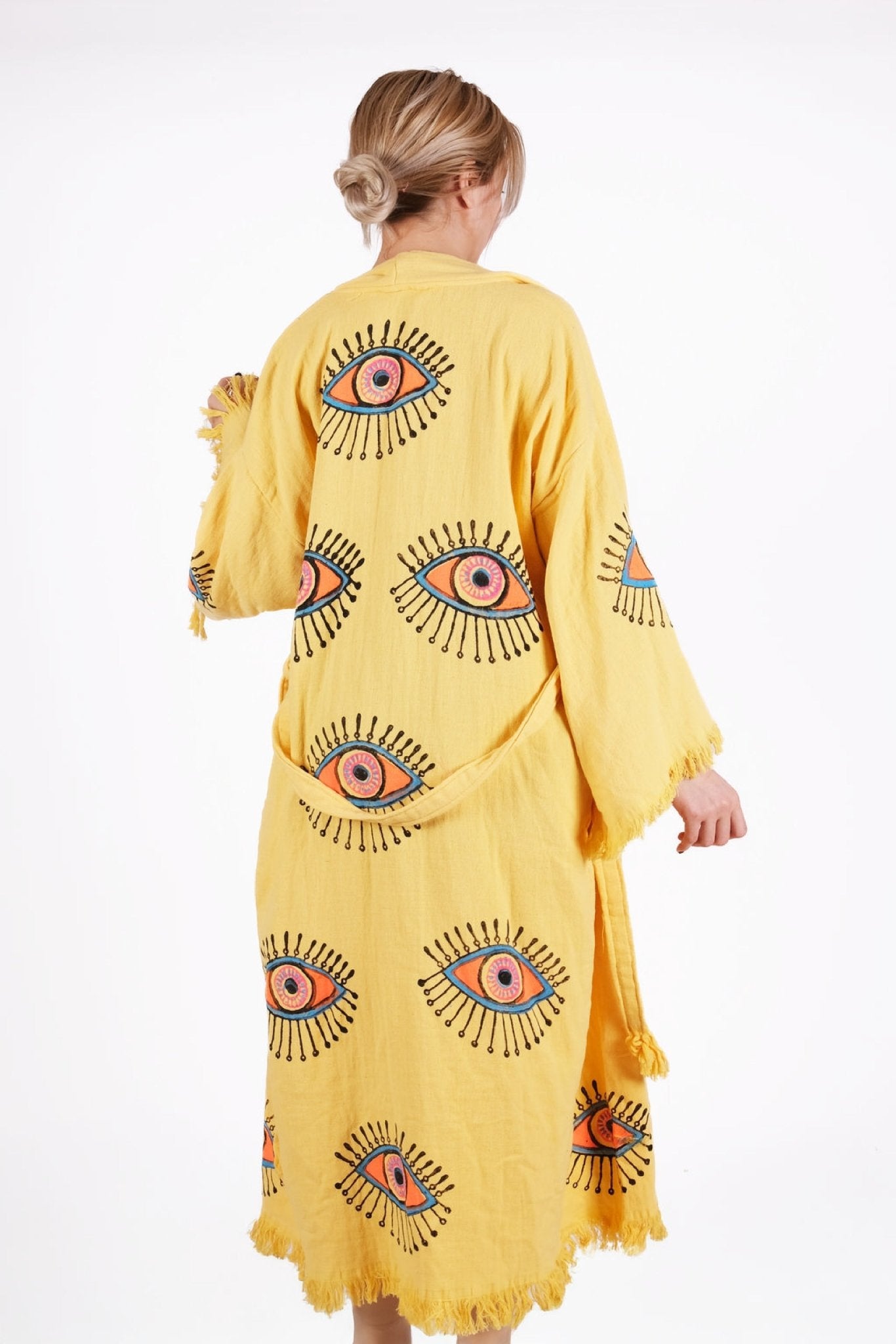 Solar Eye Muslin Kimono – El Baskısı Nazar Desenli | %100 pamuk müslin | el baskı desen | Buldan Culture
