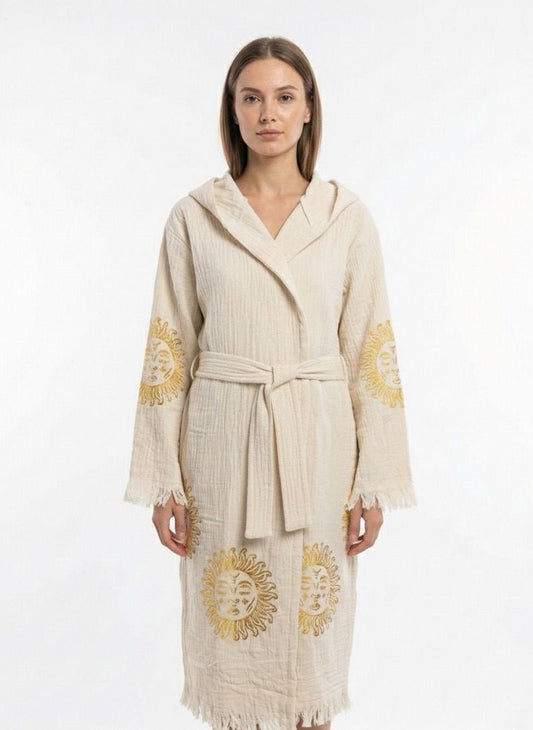 Solara Sun – Çift Katlı Müslin Bornoz | %100 pamuk müslin | el baskı desen | Buldan Culture