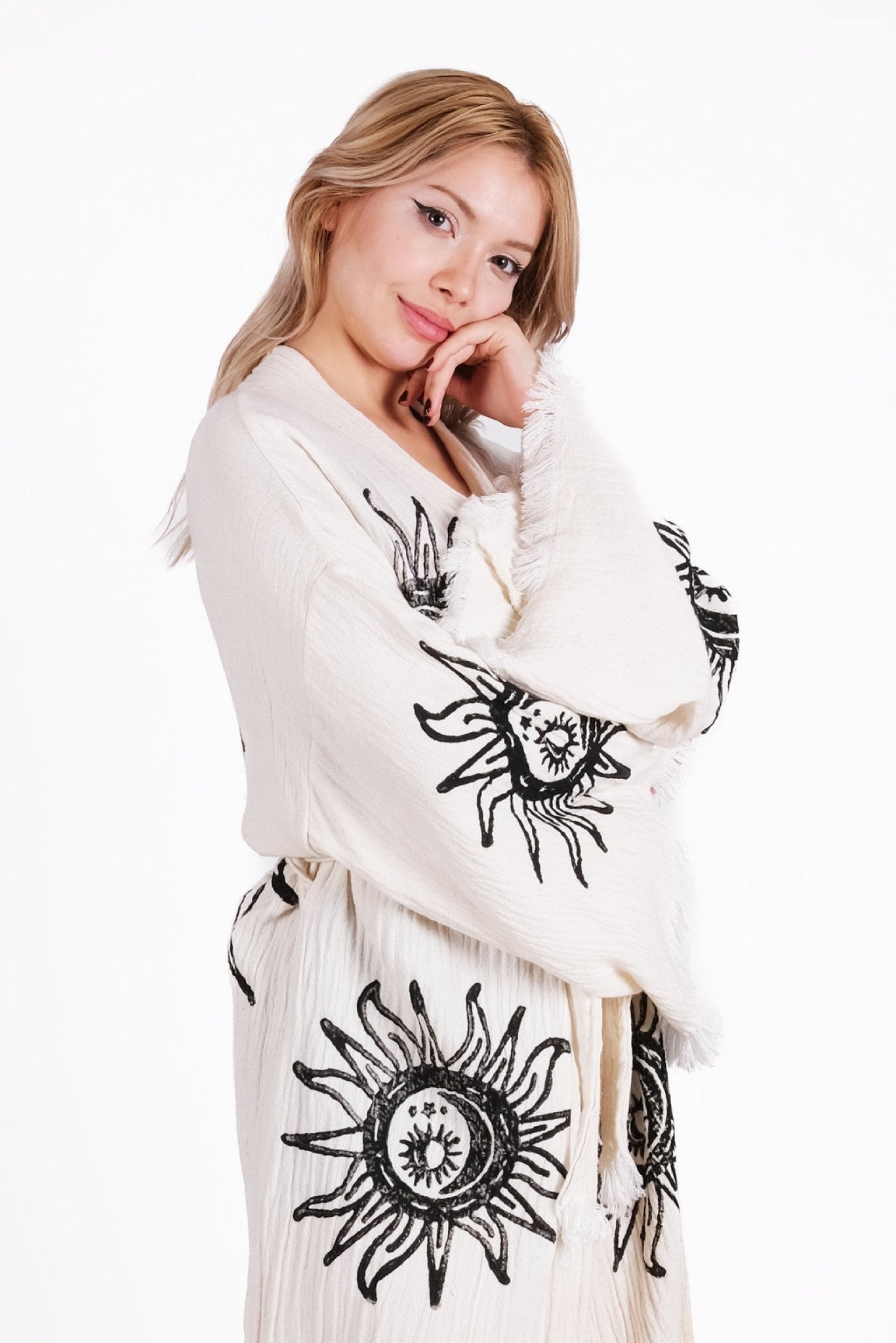 Solstice Sun Kimono – Çift Katlı El Baskı Muslin Kimono | %100 pamuk müslin | el baskı desen | Buldan Culture