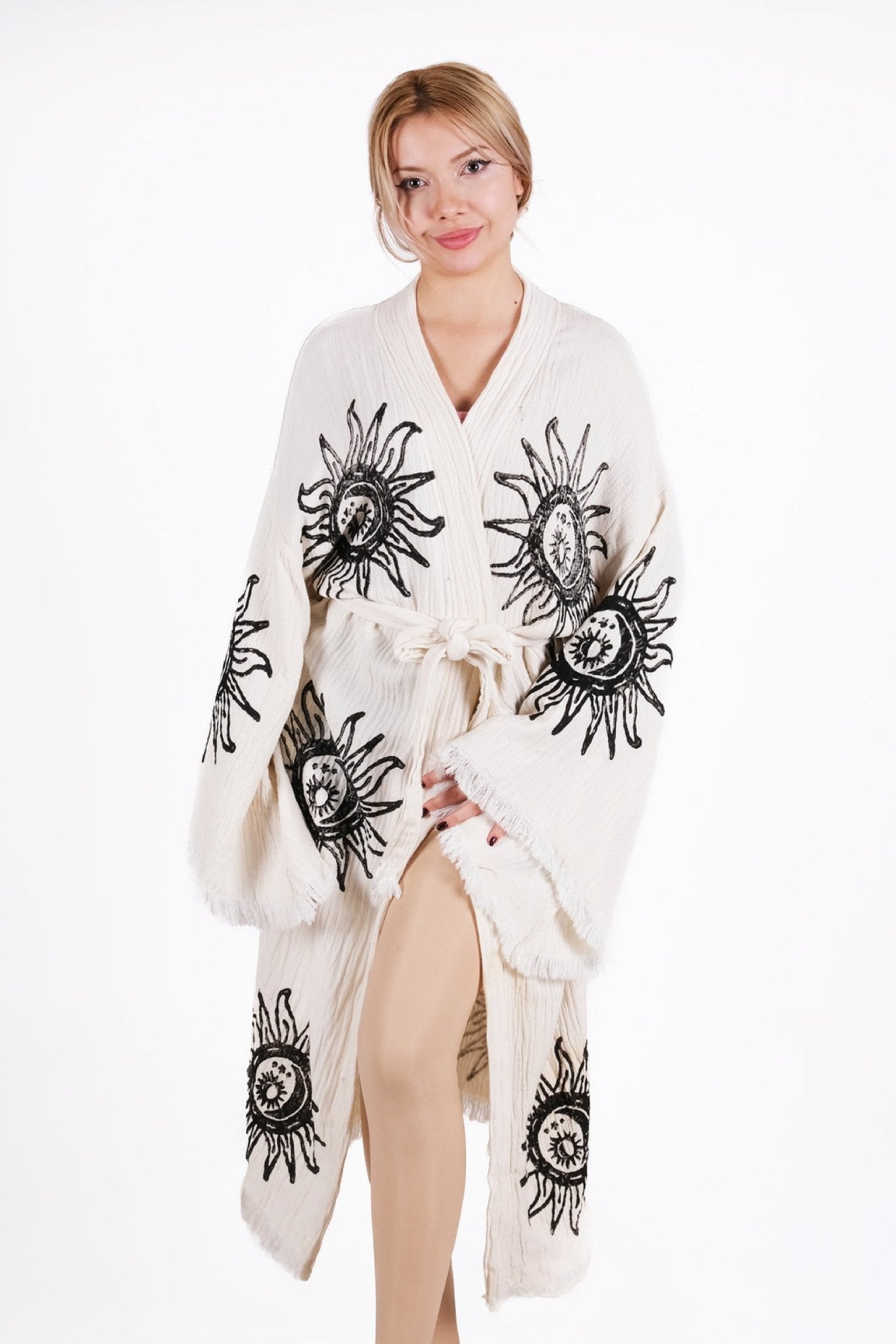 Solstice Sun Kimono – Çift Katlı El Baskı Muslin Kimono | %100 pamuk müslin | el baskı desen | Buldan Culture