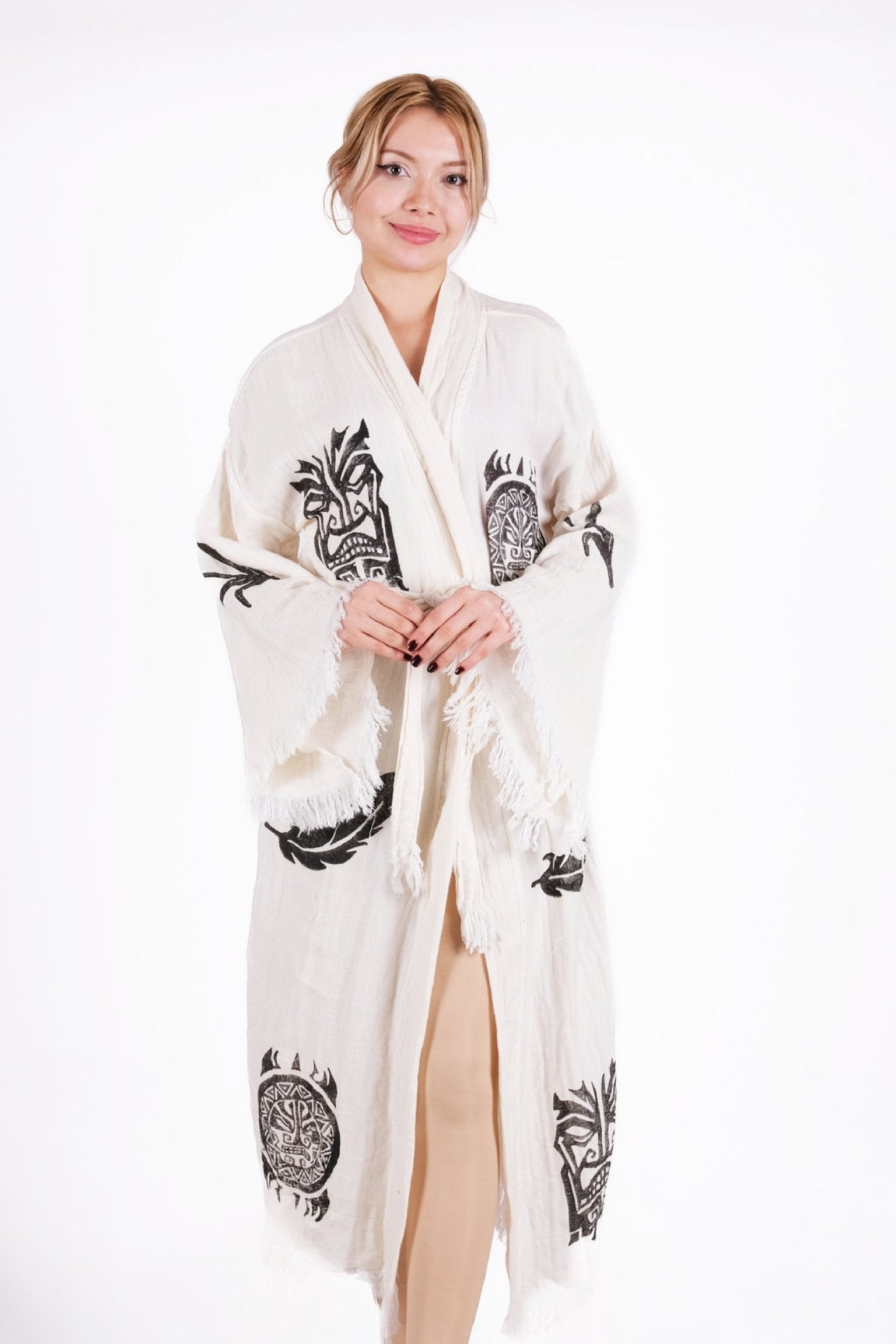 Tribal Spirit Hand - Printed Muslin Kimono | %100 pamuk müslin | el baskı desen | Buldan Culture