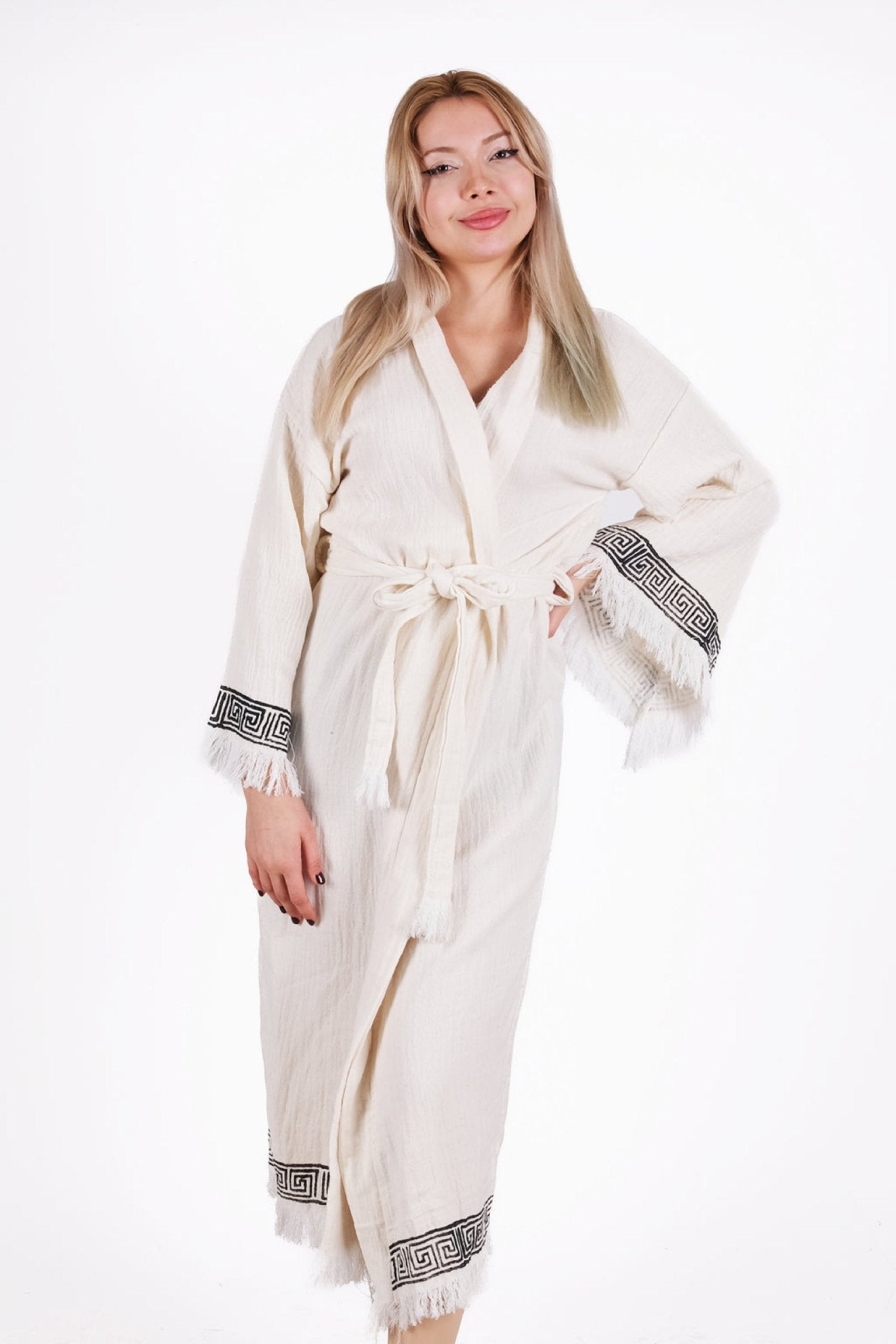 Tribal Sun Cream Çift Kat Müslin Kimono | %100 pamuk müslin | el baskı desen | Buldan Culture