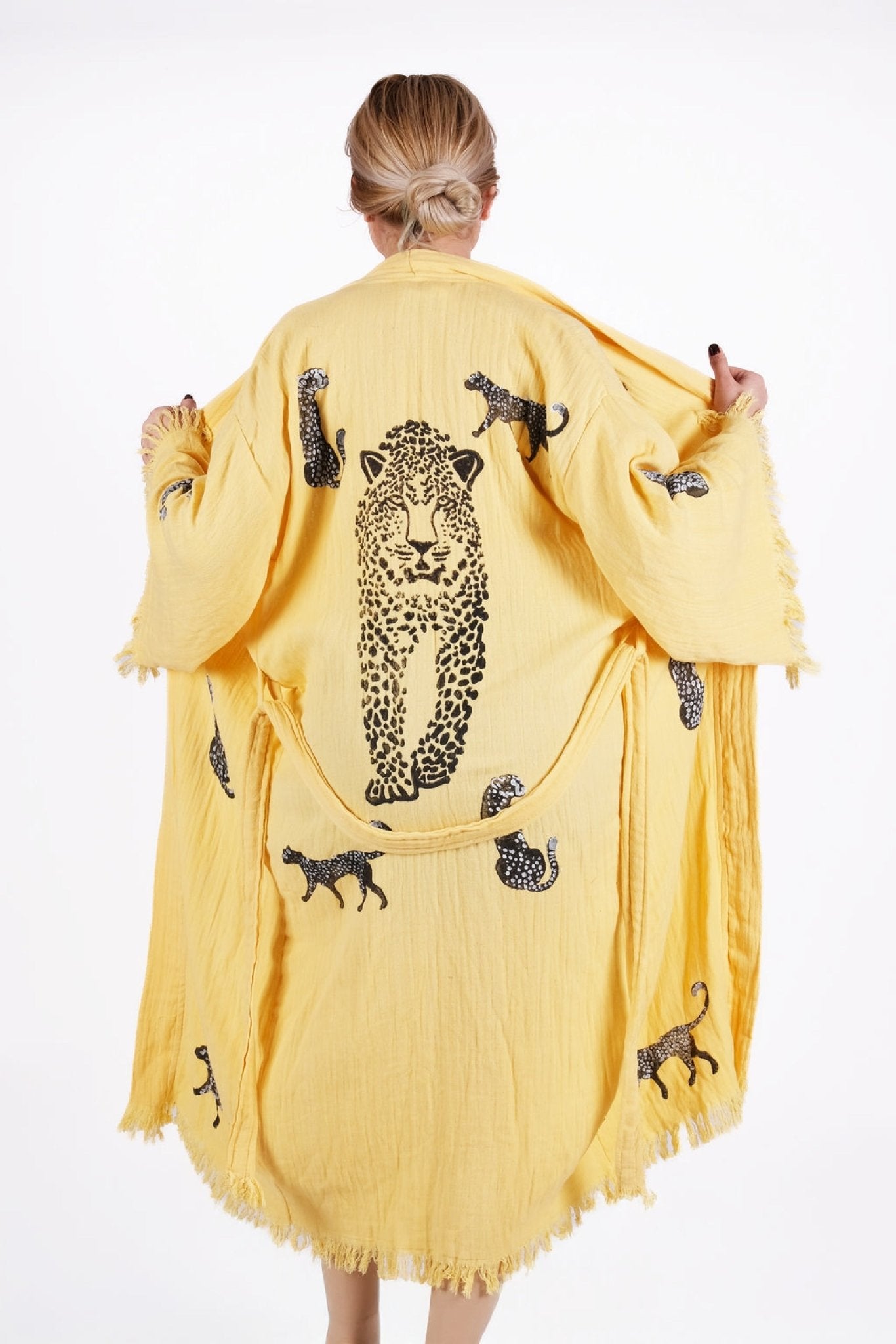 Wild Aura Leopard Kimono – El Baskısı %100 Pamuk Bohem Kimono | %100 pamuk müslin | el baskı desen | Buldan Culture