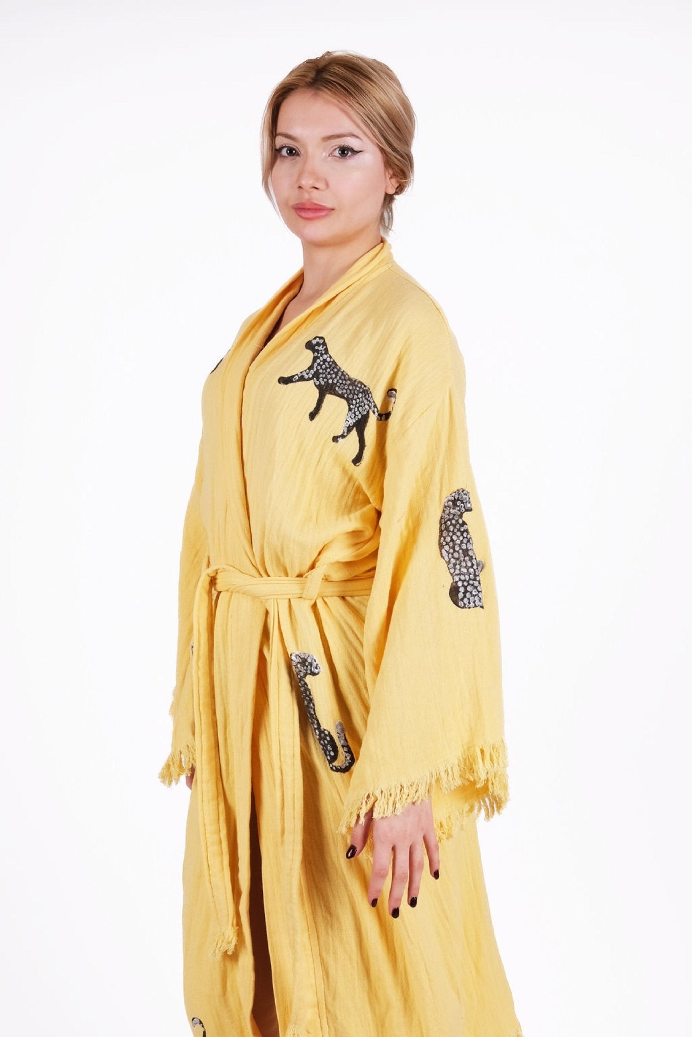 Wild Aura Leopard Kimono – El Baskısı %100 Pamuk Bohem Kimono | %100 pamuk müslin | el baskı desen | Buldan Culture